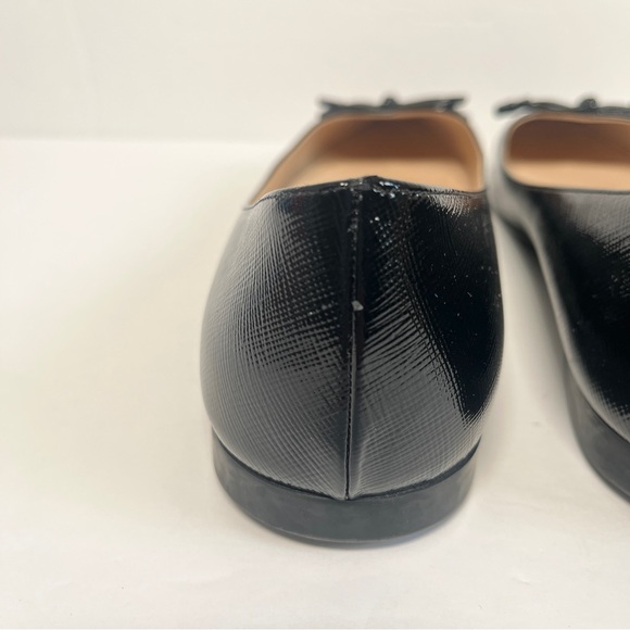 Prada Saffiano Leather Bow Logo Black Pointed Toe Flats - Picture 11 of 14